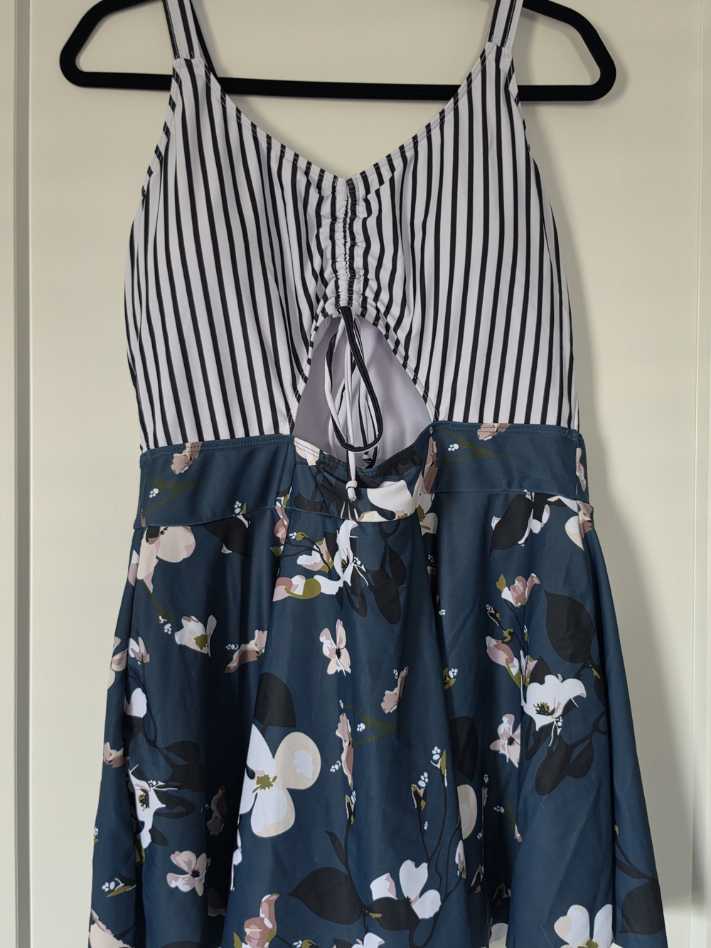 Striped Top, Floral Bottom Swim Dress